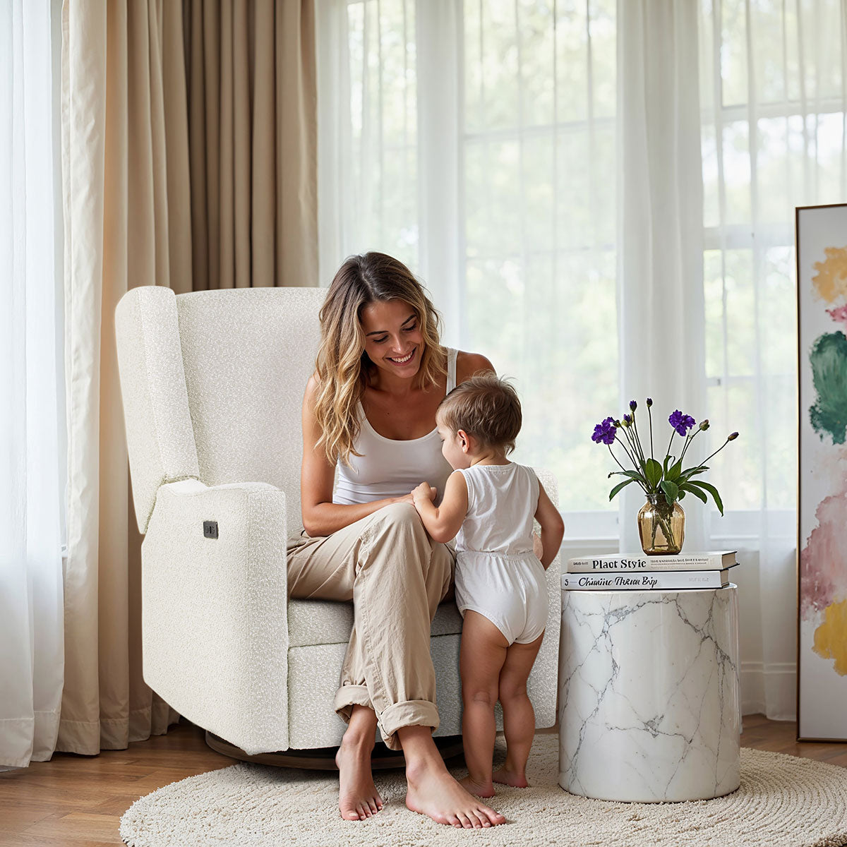 COCOON BONDI Electric Recliner Glider Chair in Vanilla Boucle