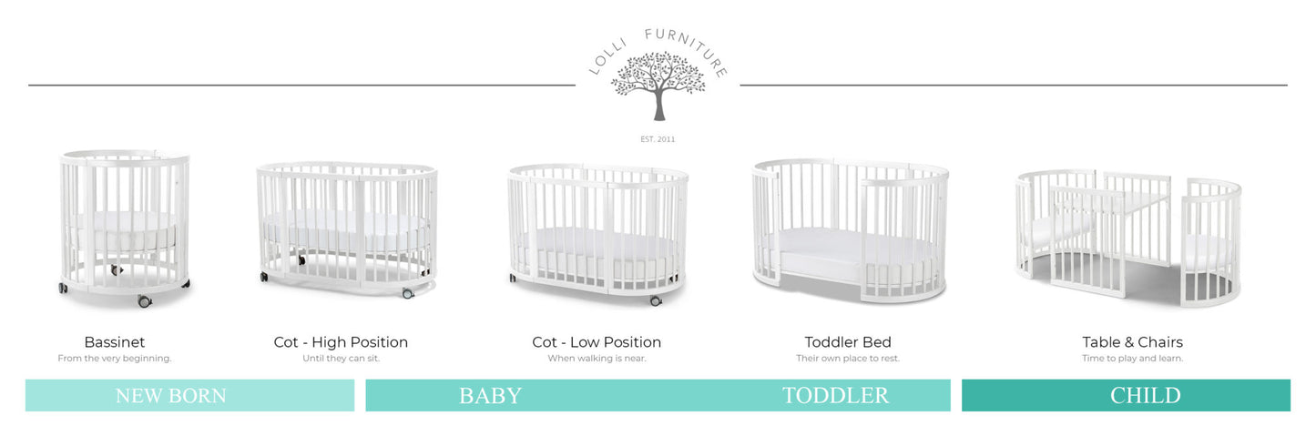 Lolli Furniture Sprout 4 in 1 Snow White beech wood Including the Australian made mattress set