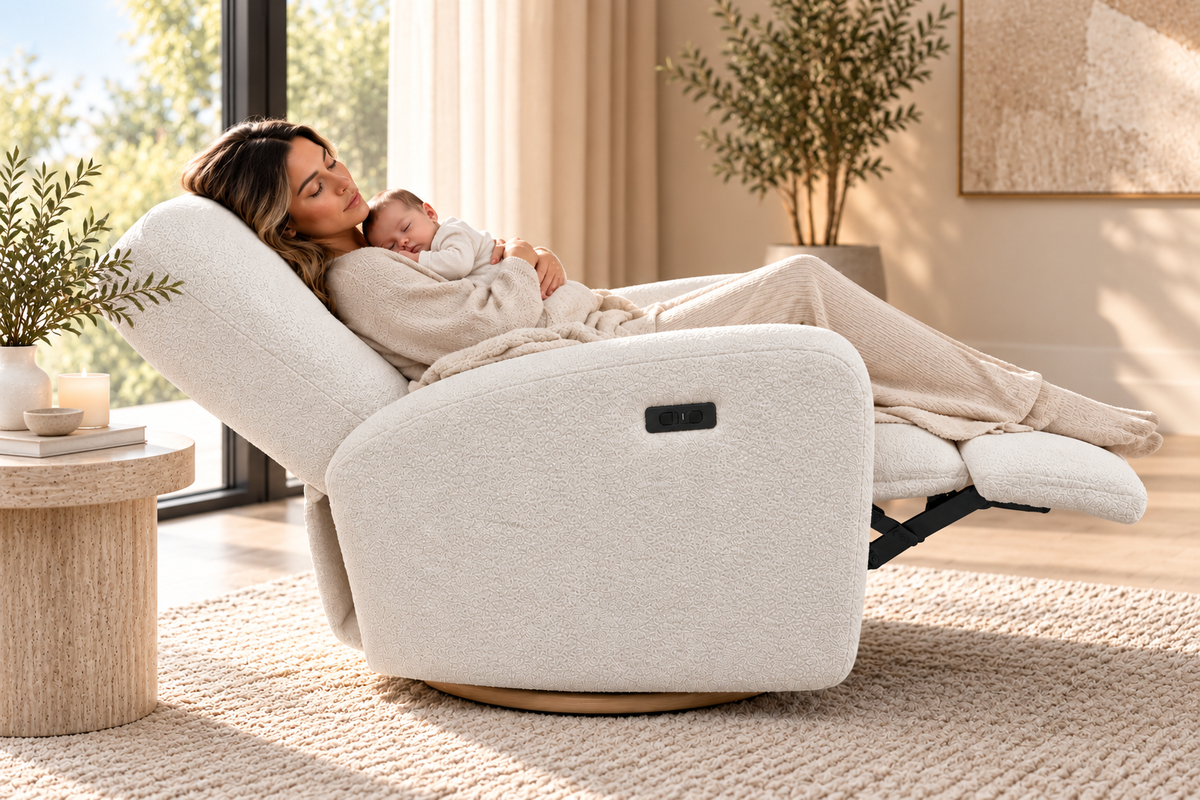 COCOON Dome Electric Recliner Glider Nursery Chair is Eggshell