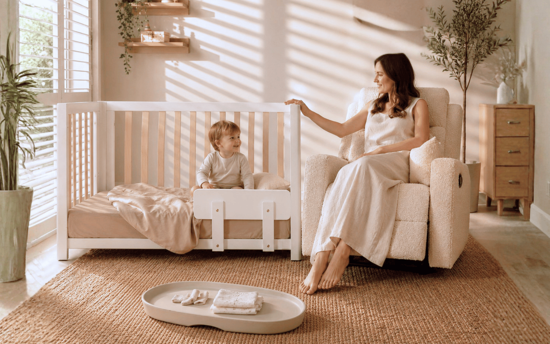 Nursery with cot, dresser and nursing chair