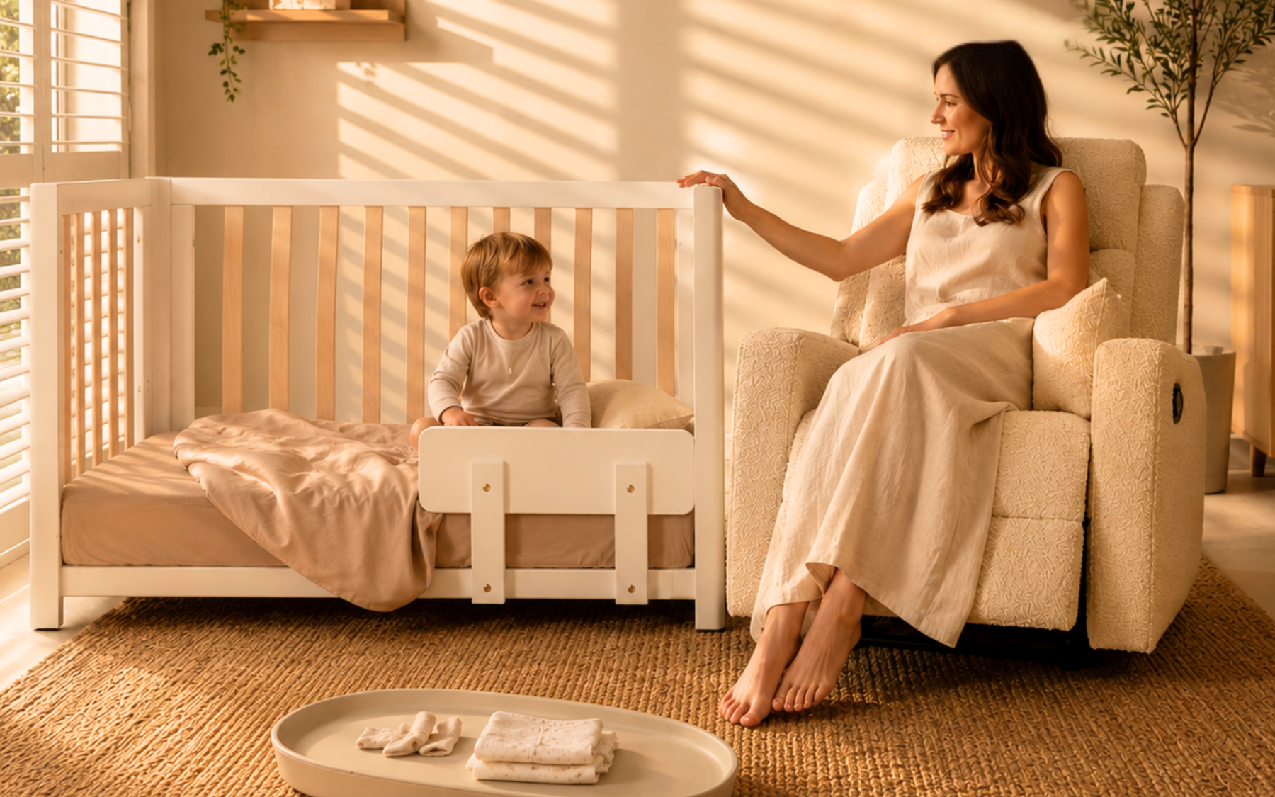 Nursery with cot, dresser and nursing chair
