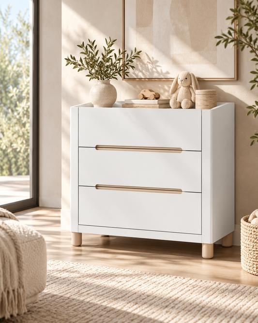 Allure Change Table with Drawers in Natural Wash & White